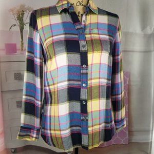 🦚 Talbots Plaid Button Down Split Shirttail Sz P